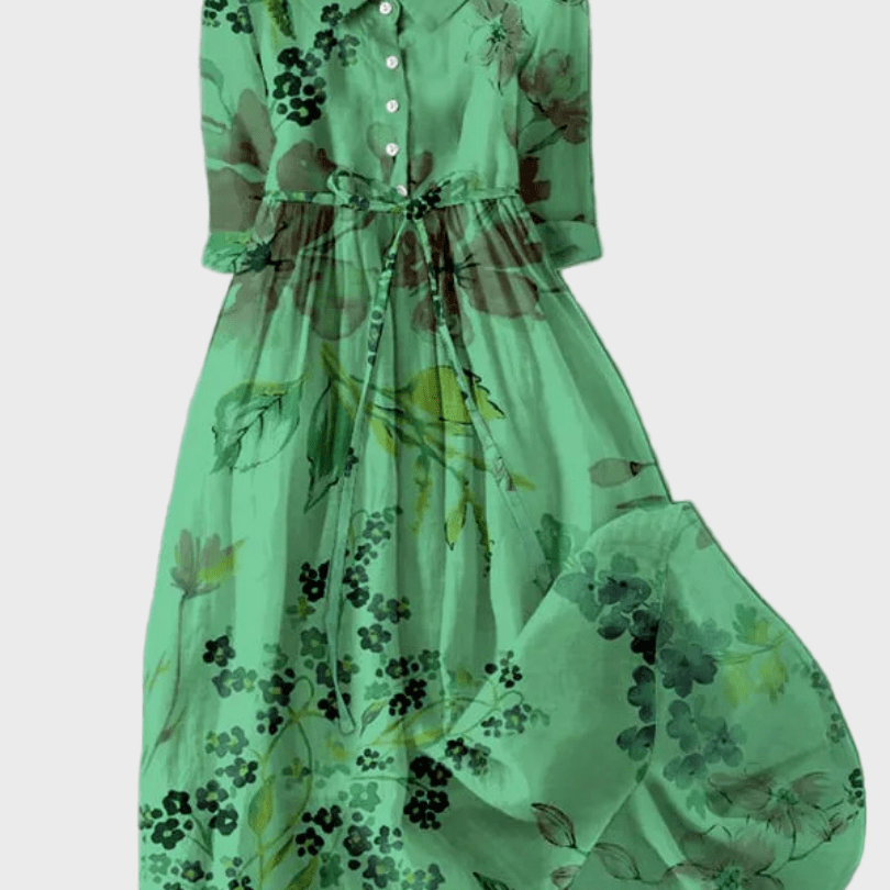 Vestido Verde com Flores Sombreadas - Ines Braga