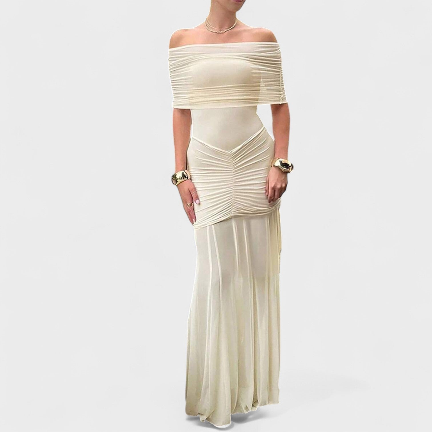 Vitoria - Vestido comprido de malha com ombros descobertos - Ines Braga