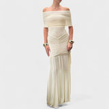 Vitoria - Vestido comprido de malha com ombros descobertos - Ines Braga