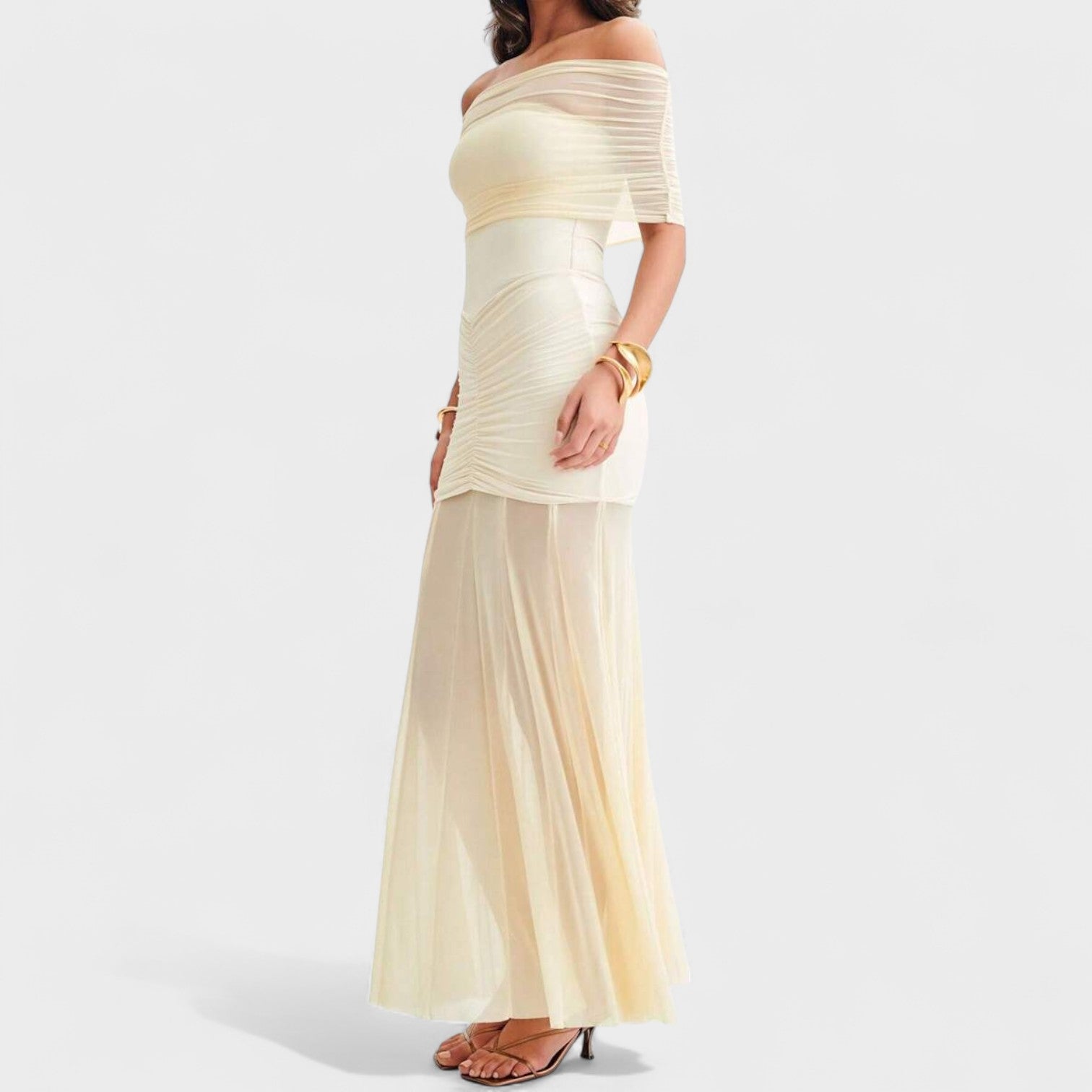 Vitoria - Vestido comprido de malha com ombros descobertos - Ines Braga