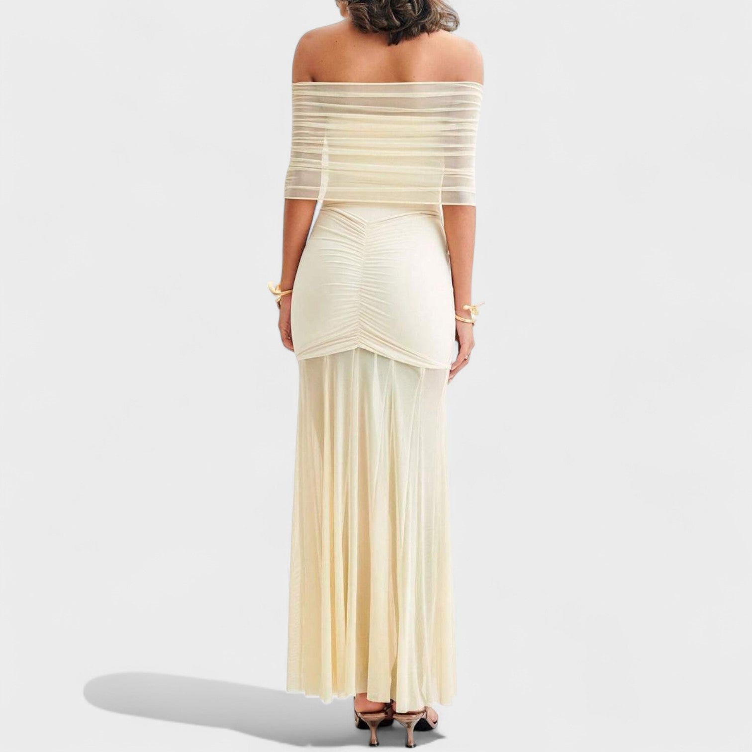 Vitoria - Vestido comprido de malha com ombros descobertos - Ines Braga