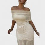 Vitoria - Vestido comprido de malha com ombros descobertos - Ines Braga